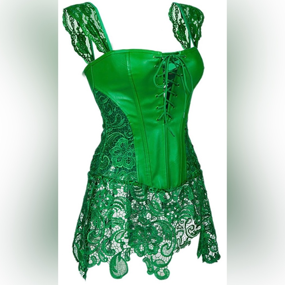 Poison Ivy Lady Faux Leather Lace Up Front Zipper Back Corset